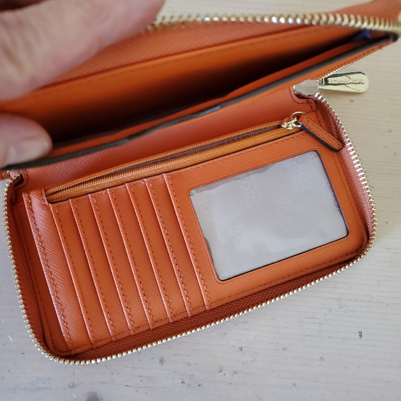 Micheal Kors Continental Zip Around Wallet Organizer Wristlet Burnt Orange - Picture 4 of 9